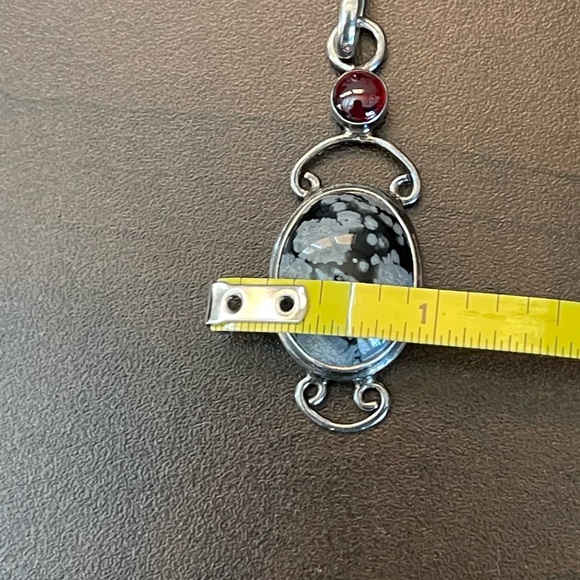 Ruby and snowflake obsidian stone pendant with sterling silver - Picture 4 of 4